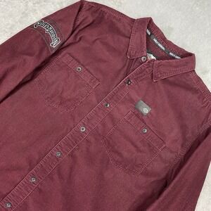 Harley Davidson Shirt Mens 2XL Burgundy Button Up Corduroy Embroidered Spell Out